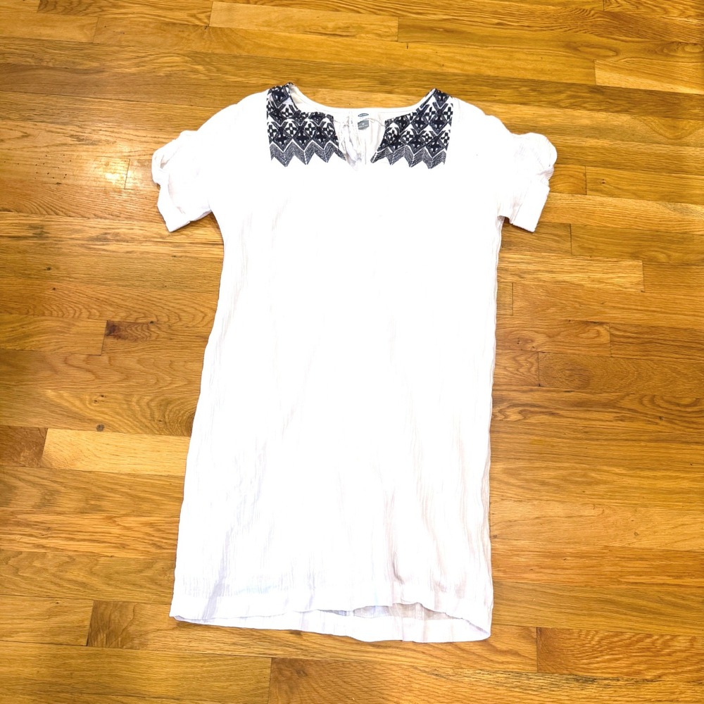 Old Navy White Gauze Embroidered Shift Dress Short Sleeve Boho Medium